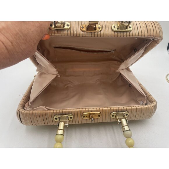 Vintage Wicker & Beaded Handbag With Acrylic Handles - Picture 6 of 10